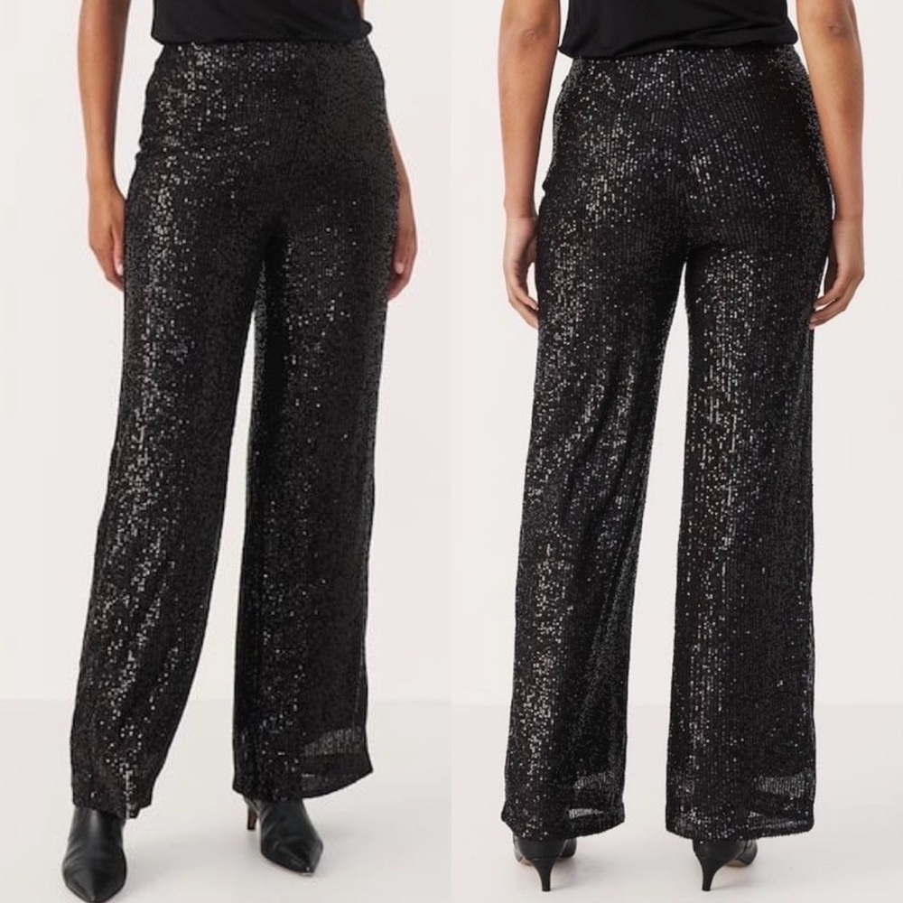Banana Republic Black Sequin Wide Leg Pants Elastic Waist Size Large NWT